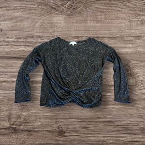 Gaze Women’s Scoop Neck Long Sleeve Knotted Black Grey Sweater Top Medium